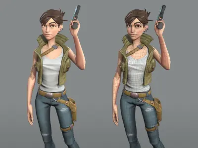 Woman soldier game ready character Low-poly 3D model