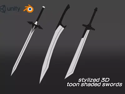 Toon shaded melee weapons - swords Low-poly 3D model
