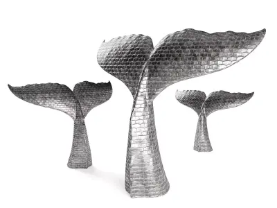 Whale tail sculpture Low-poly 3D model