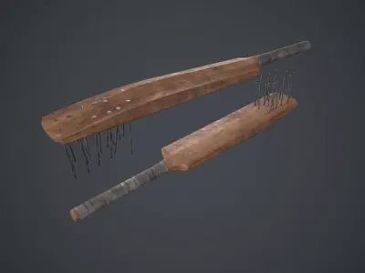 Cricket Bat Weapon With Metal Nails Low-poly 3D model