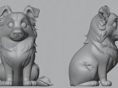 cartoon Collie Dog Sculpture 3D model