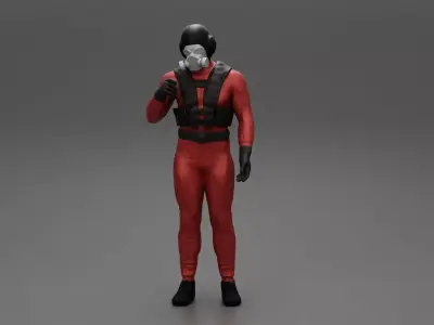 Jet pilot standing in a oxygen mask 3D print model