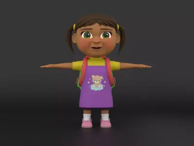 Stylized Girl Character Rigged with Facial Shape Key Animation Low-poly 3D model