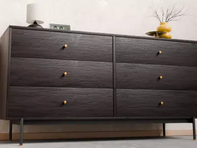 Dark Wood Modern Dresser  Free 3D model