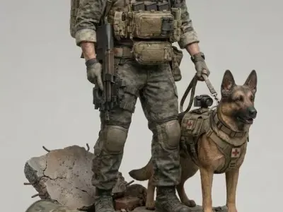 Combat Medic Handler And Rescue Dog STL Miniature Model 3D print model
