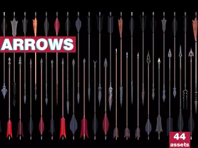 Medieval Arrows Pack - 44 Assets Low-poly 3D model