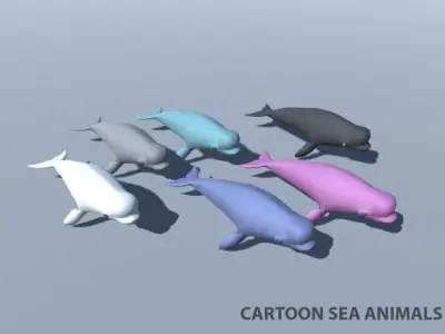Shark dolphin and other sea animals Low-poly 3D model