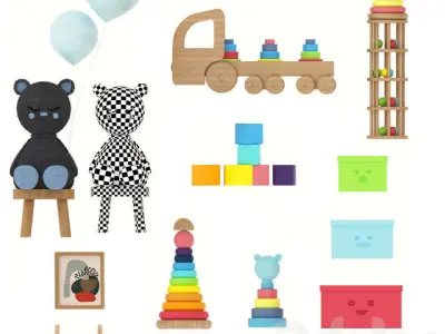 Kids toys set Low-poly 3D model
