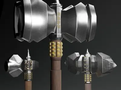 3 Beautiful Medieval War Hammers 3D Model Collection