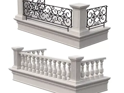 14 Classic Balconies With Marble Balusters and Wrought 3D model