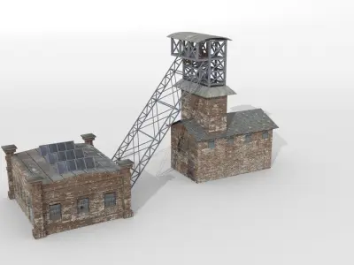 Old coal mine buildings Low-poly 3D model