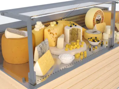 Supermarket display and variouse cheese 3D model