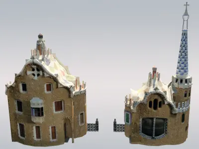 Park Guell Entrance Towers Low-poly 3D model