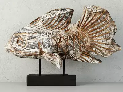 Hand-Carved Driftwood Fish On Stand 4 3D model
