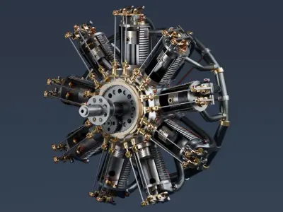 Realistic Engine - Radial Engine Low-poly 3D model