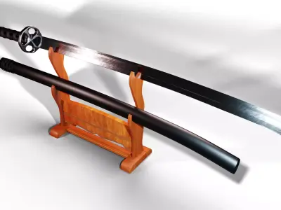 Katana with Sheath and Stand Low-poly 3D model