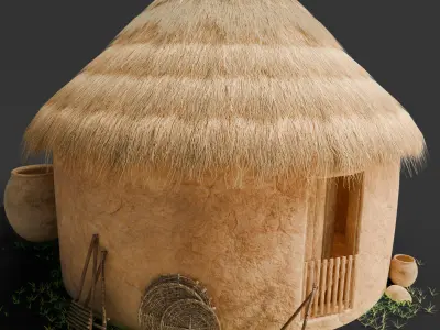 African Mud Hut 3D Low-poly 3D model