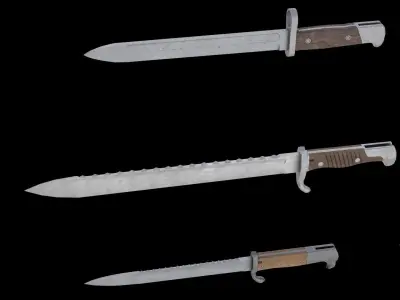 Set of 10 low-poly old german bayonets Low-poly 3D model