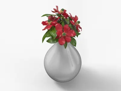White Ceramic Vase with Red Magnolia Flowers 3D model