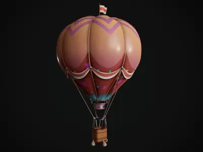 Cartoon Hot Air Balloon Low-poly 3D model