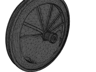 Broken Wooden Cartwheel with Iron Rim 3D model
