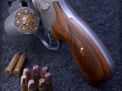 model 357 Magnum Barrel 7 Rounds Wood Grip Low-poly 3D model