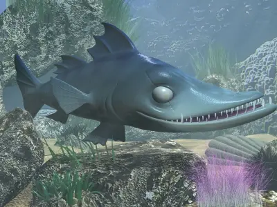 cartoon Barracuda Fish RIGGED Low-poly 3D model