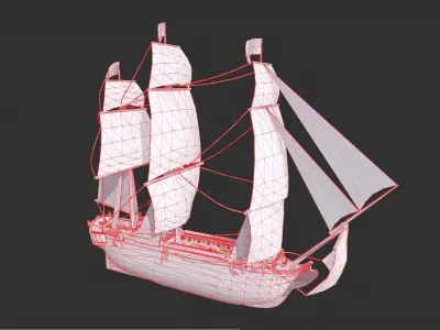 Galleon Ship Low-poly 3D model