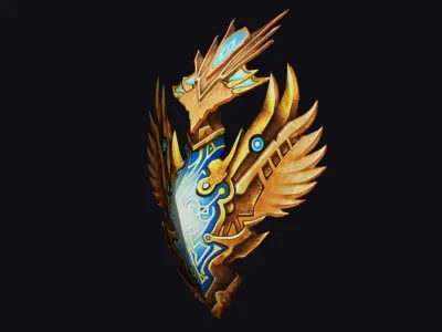 Shield Mythical Legendary Armor Phoenix Golden Equipment Low-poly 3D model