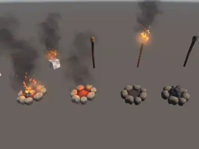 Hand painted camp fire pack for unity Low-poly 3D model