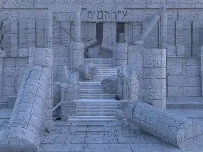 ruins stone building with stairs and pillars 3D model