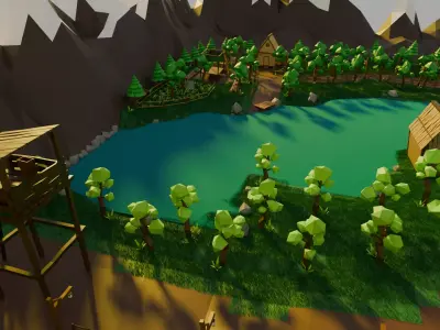 Village 19x Low-poly 3D model