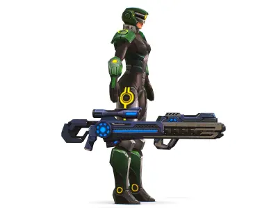 Sci-Fi Woman Cyborg Drone Sniper Soldier Low-poly 3D model