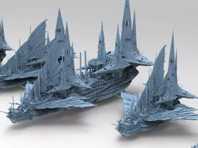 Sci fi Mongol pirate Ship Collection 3D model