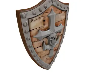Broken Wooden Shield with Iron Rivets 3D model