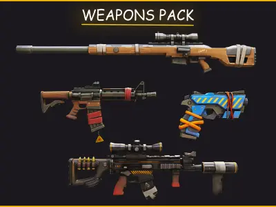 Stylized PBR Weapons Collection  Low-poly 3D model