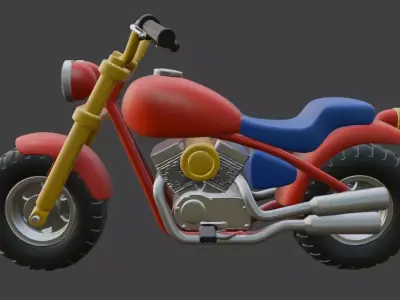 Cartoon Red Chopper Motorcycle 3D Model 3D model 4