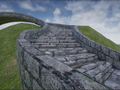Modular Stone Stairs and Road Pack Low-poly 3D model