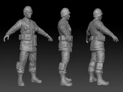 American Soldier World War high Poly 3D model