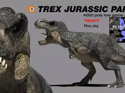 Trex Jurassic Park  -3d model- classics look Low-poly 3D model