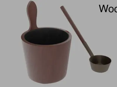 Sauna bucket and ladle Free 3D model