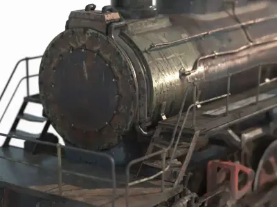 Railway vehicle old-style war damaged locomotive 3D model