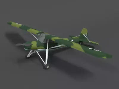 Low Poly Cartoon Fieseler Fi 156 Storch WWII Airplane Low-poly 3D model