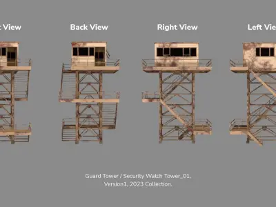 PBR Low Poly Guard Tower Security Watch Tower Cream Rusted Low-poly 3D model