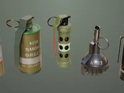 Smoke and Flash Grenades Single Mat All PBR Unity UE Textures Low-poly 3D model