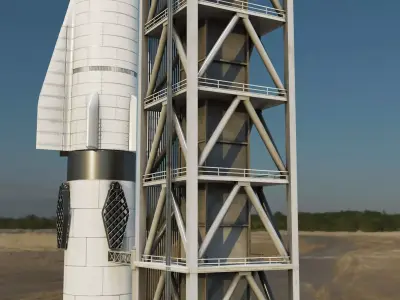 Starship Super Heavy and Tower Low-poly 3D model