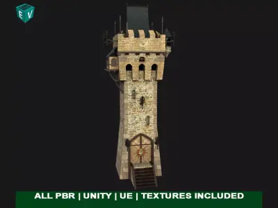 Castle Watch Tower 01 All PBR Unity UE Textures Included Low-poly 3D model