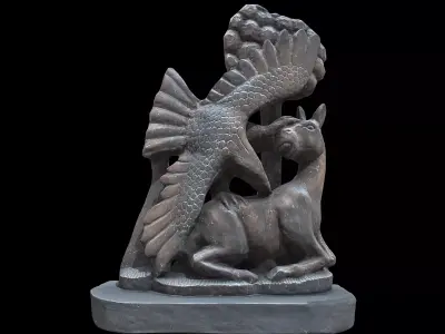 Eagle with Deer Fighting Low-poly 3D model