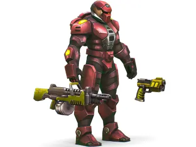 Male Cyborg Machine Gun Man with Automatic Rifle and Pistol Low-poly 3D model