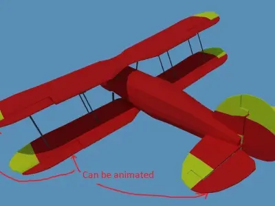 Low poly biplane or plane Low-poly 3D model